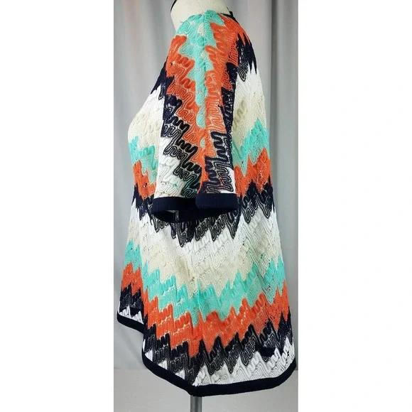 Nordstrom BOBEAU Women's Sz Small Knit Top Blouse Sheer Flame Stitch EUC - Picture 2 of 8